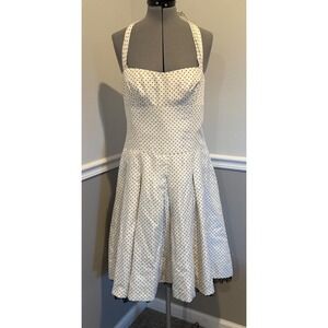 Kay Unger Silk Halter Dress Size 12 white Babydoll Polka Dot Sleeveless Lined